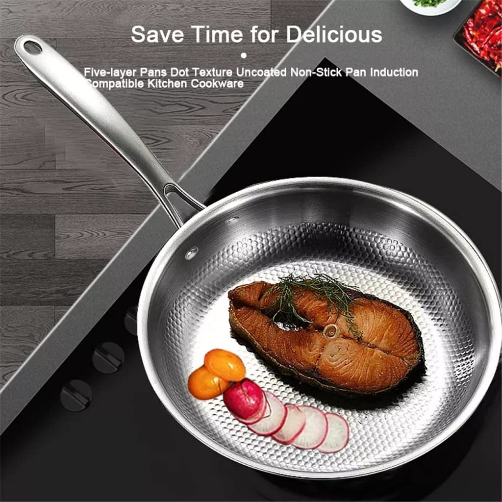 Padella in acciaio inox a cinque strati, antiaderente non rivestita, con texture a pois, adatta per pentole da cucina a induzione (A 28 cm)