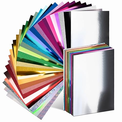 30 Pack Metallic Glitter Cardstock Paper Sheets, 8" x 12" Color Foil Mirror Shimmering Paper 250gsm/92lb For Arts and Crafts, Decorative, Weddings & Birthdays Invitations, Scrapbook Supplies