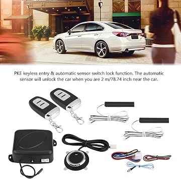 9pcs Car Keyless Entry Engine Start Alarm System Push Button Remote Starter Stop with Remote Start Starter and Push Engine Start Stop Ignition Button Kit