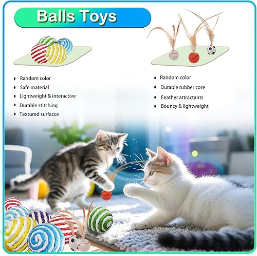 Miniatura 5 de Juguetes interactivos para gatos de interior (7 piezas), bola inteligente de movimiento automático Speedy Tail, juguete de 2 bolas y 2 juguetes