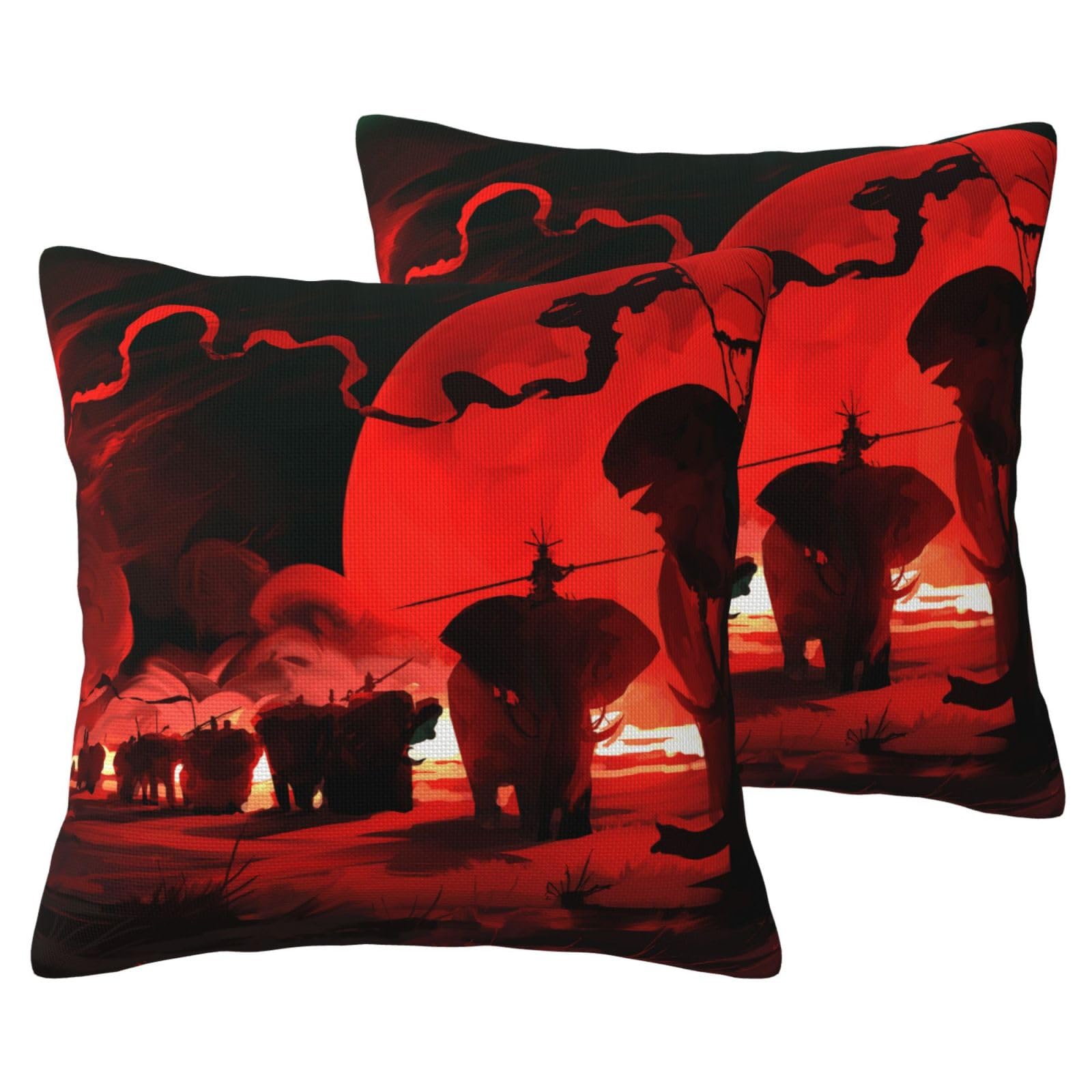 Housse de coussin éléphants rouges pour apporter une touche d'exotisme et de voyage chez vous