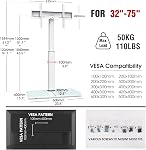 AOKCOS Tall Floor TV Stand for 32 to 75 Inch TVs up to 110 lb, 10 Level Height Adjustable & Tilting, Swivel TV Mount Stand for Livingroom/Bedroom, Max VESA 600x400mm(White)