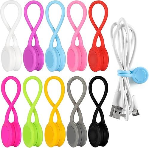 Sujetacables magnéticos reutilizables, 10 colores de silicona de 4.3 pulgadas, organizador de cables USB con imanes fuertes para oficina, escuela,