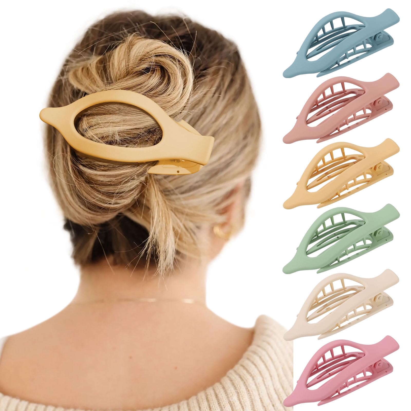 French Flat Hair Clips for Women - 6Pcs Flat Hair Claws for Thin Thick Hair Strong Hold No Slip Grip Hair Claw Clips for Women Girls (Matte Bright