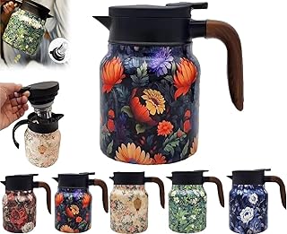 Infinitne Vintage Floral Pattern Tea – Built-In Infuser, Stainless Steel Insulated Vintage Teapot Sets with Teaspoon for Hot Cold Drinks (Purple)