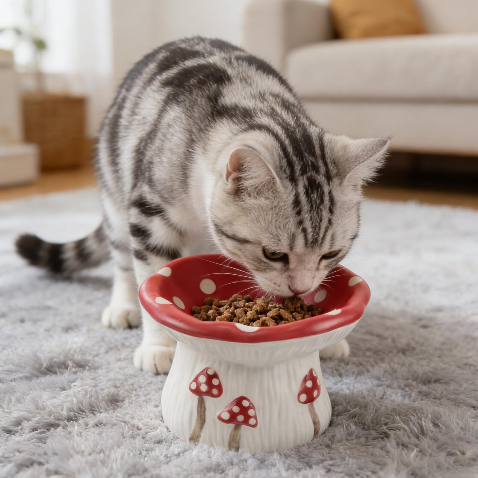 Ciotola Rialzata in Ceramica per Gatti e Cani di Piccola Taglia Design a Fungo Antiscivolo Base Stabile Ciotola per Cibo e Acqua per Animali Domestici da Interno che Mangiano