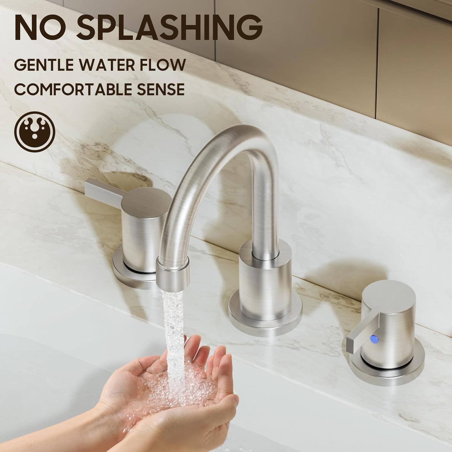 Widespread 8 Inch Lead-Free Brushed Nickel Stain-Resistant Bathroom Faucet(Stainless Steel), 2 Handle 3 Hole Swivel Spout RV Bathroom Vanity Sink Faucet with Metal Drain & Supply line, BF03042-K01-GBN - Image 6