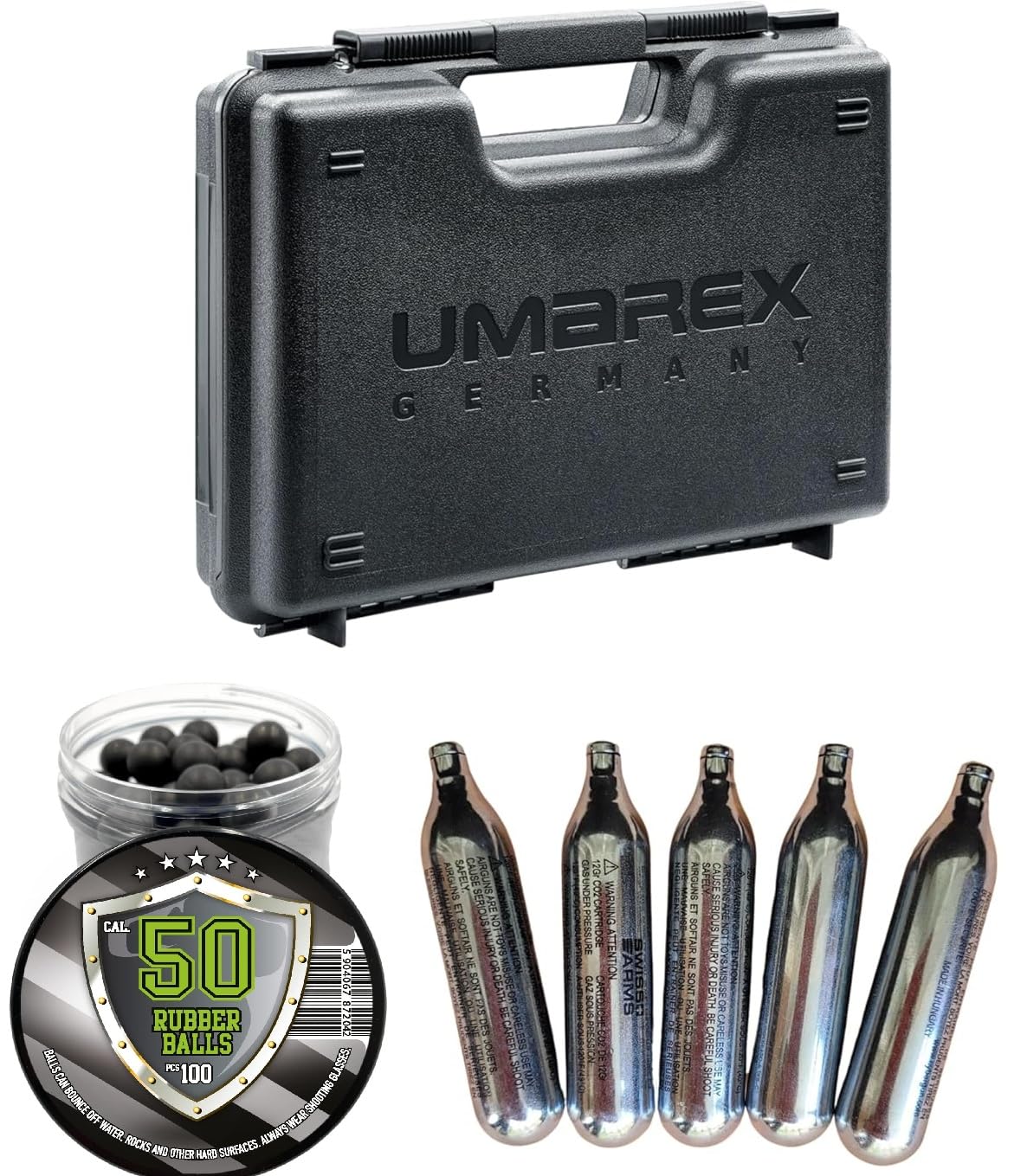 Pack de 5 Bombonas de CO2 + 100 Bolas de Goma .50 + Maletin para Airsoft
