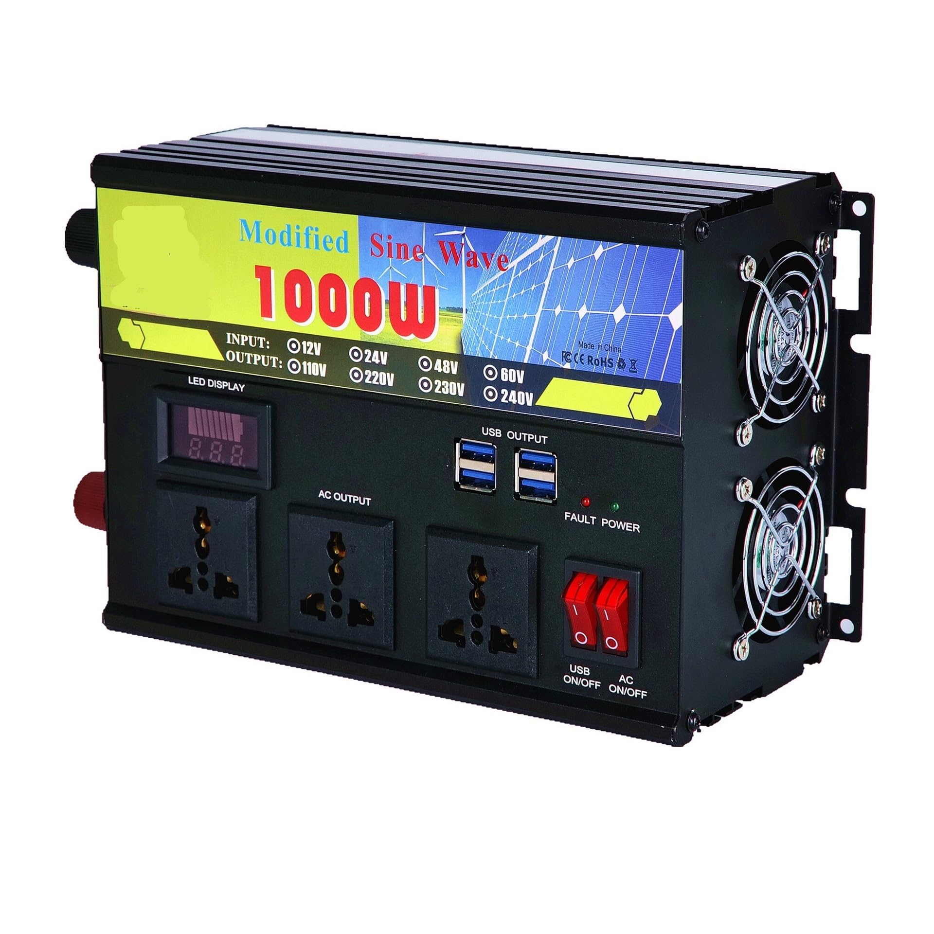 Onduleur onde modifiée 1KW convertisseur tension 24V 220V affichage LED voiture