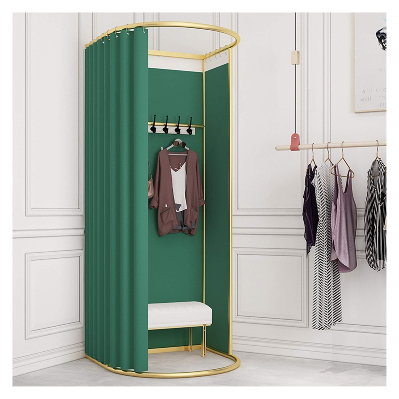 Cabine d'essayage mobile verte 100x95x200 cm avec structure au sol
