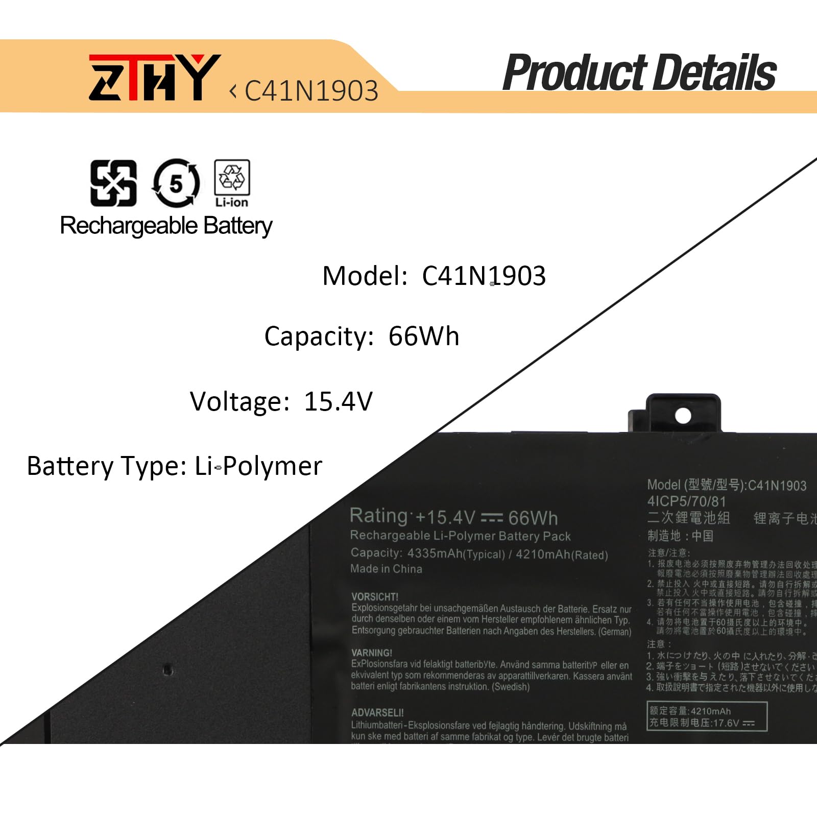 Amazon.com: ZTHY C41N1903 Laptop Battery Replacement for Asus