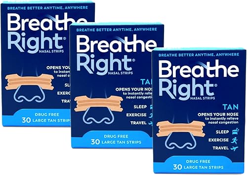 Breathe Right Tiras nasales originales de color tostado grande, 30 unidades (paquete de 3)