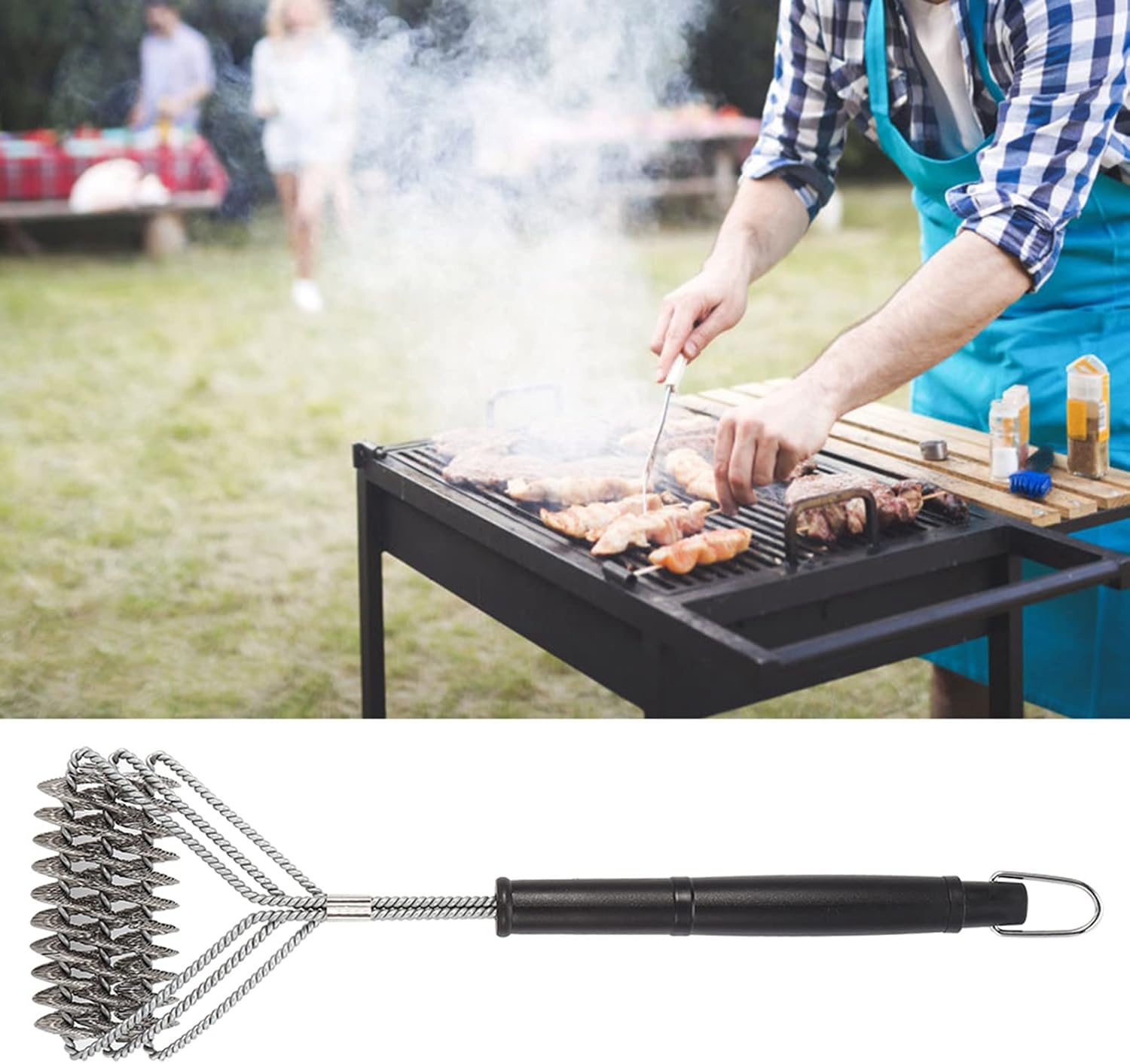 Steel Wire BBQ Grill Brush with Ergonomic Handle for Easy Cleaning, Essential Tool for Grill Lovers, 16.5in, Durable & Portable image 5