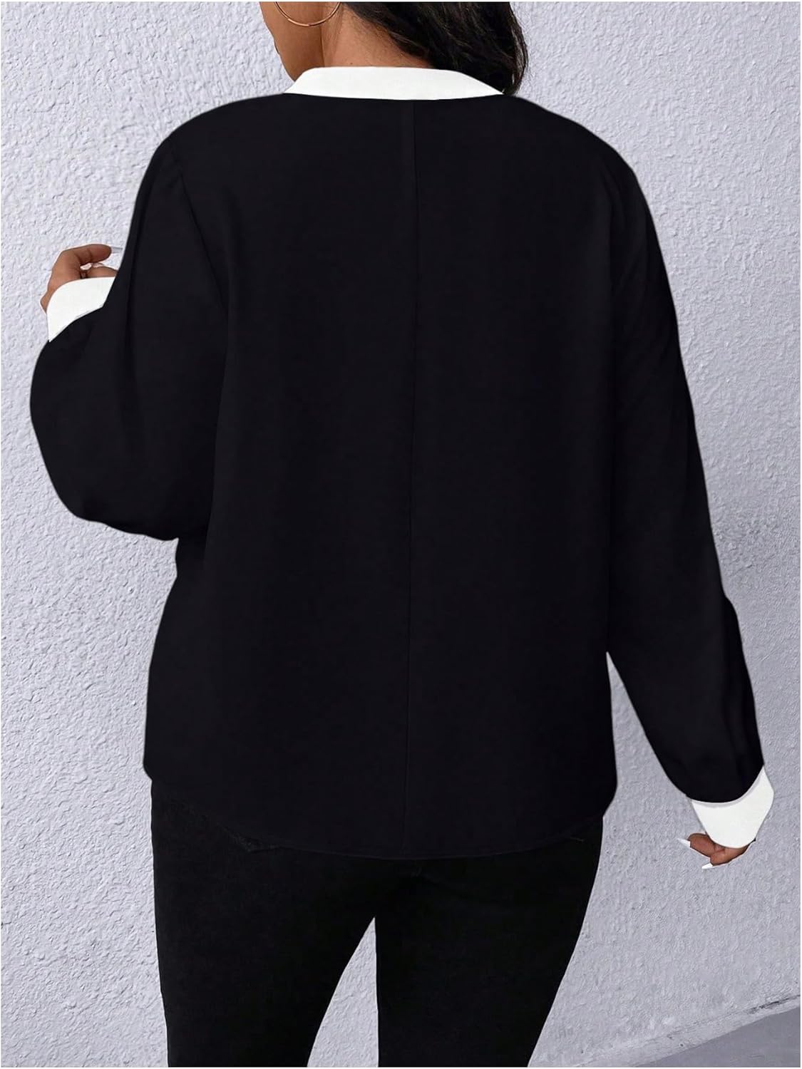 SOLY HUX Women's Plus Size Tops Notched V Neck Long Sleeve Color Block Casual Work Blouse - Image 2