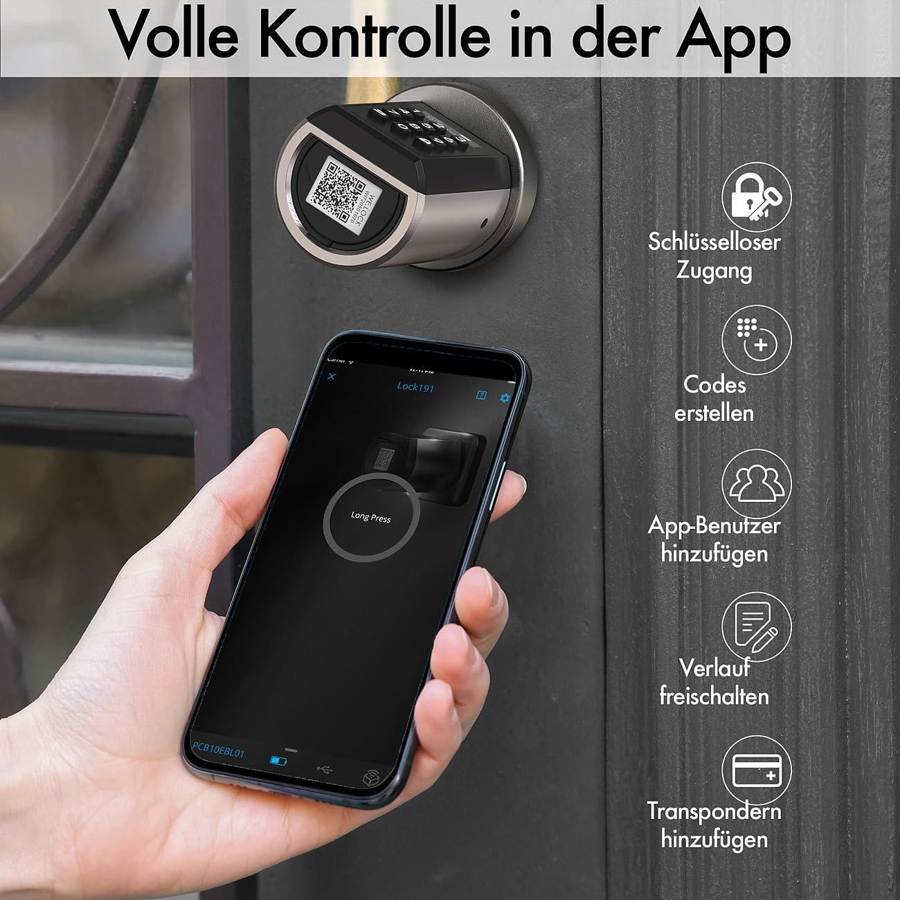 VisorTech Türzylinder: Elektronischer Schließzylinder für Türen 30-70 mm, Transponder, App (Türschlösser, Türschloss Code, ZigBee)