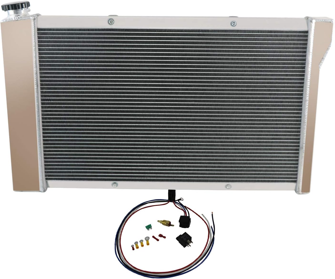 All Aluminum Radiator For 1967-72 Chevy C/G/K/P 10 20 30 series Pickup Trucks GMC C/G/K/P series 3 Row Radiators Shroud 2x12" Fans Relay Kit 1968 1969 1970 1971 1973 68 69 70 71 Radiador