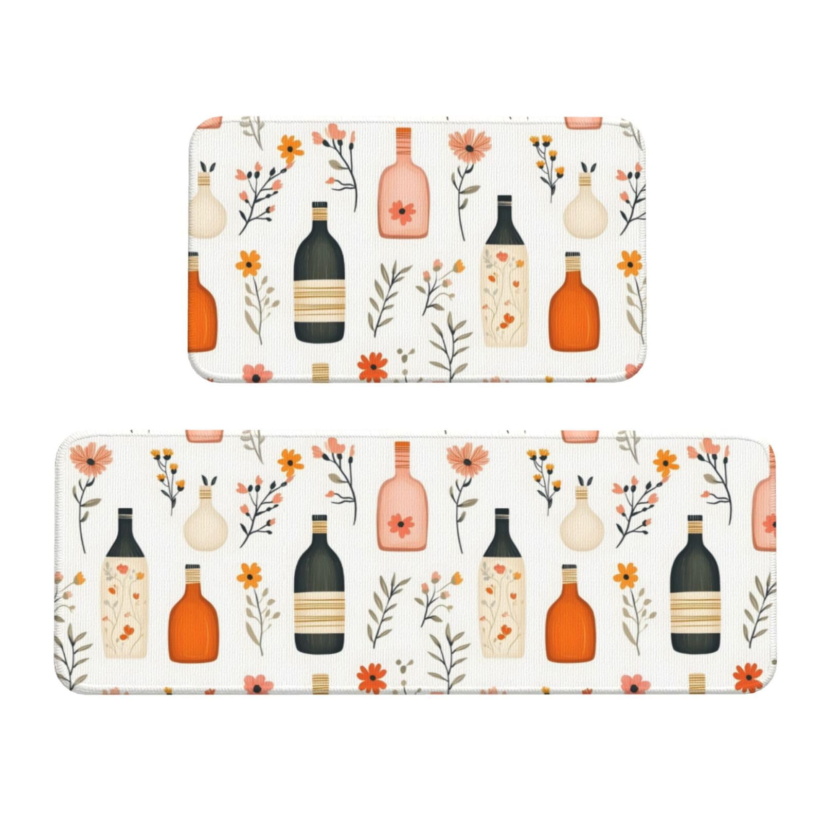 GVYGVY Antifatigue Kitchen Mats for Floor 2 Piece - Colorful Floral Vase Print Kitchen Rugs Washable, Non Slip Runner Rug Standing Mat for Office/Bathroom/Laundry/Home Decor and Accessories