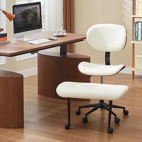Miniatura 7 de Bestier Silla de oficina con patas cruzadas con soporte de respaldo de madera curvada más ancho, silla de oficina ergonómica de meditación para