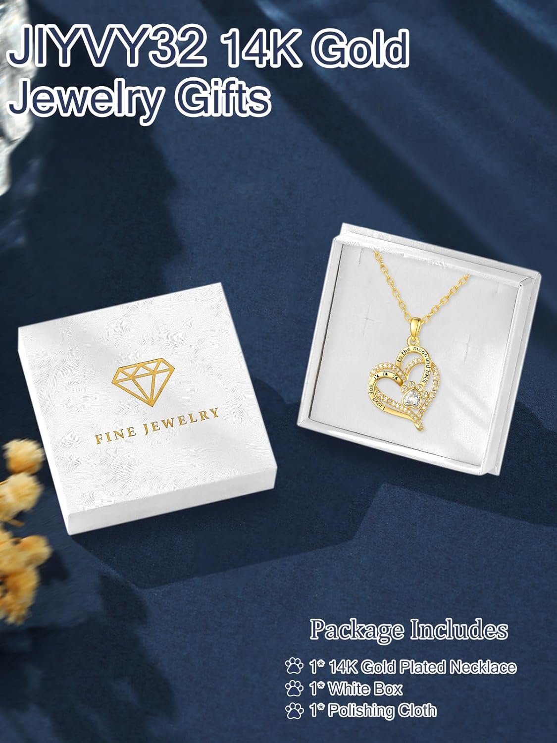 14K Gold Dog Breed Paw Print Necklace For Women Simulated Diamond Paw Heart Pendant Necklace Memorial Jewelry Gift For Dog Mom Lovers Birthday Valentine's Mother's Day Christmas