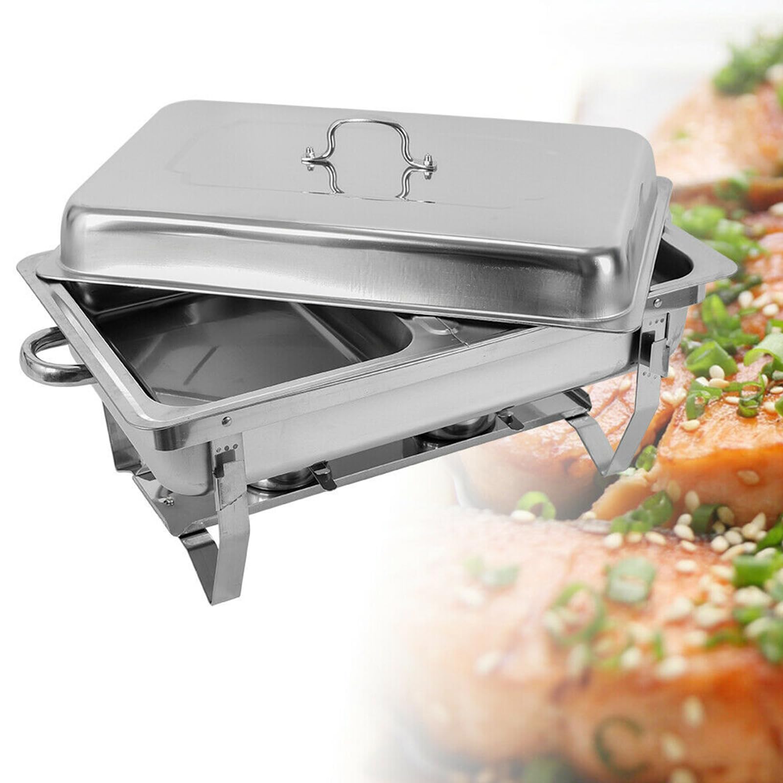 Chafing Dish, contenitore termico per alimenti, in acciaio inox, 7,5 l, scalda buffet, con coperchio, supporto pieghevole, serbatoio del carburante e ciotola per acqua, per buffet, feste di famiglia,