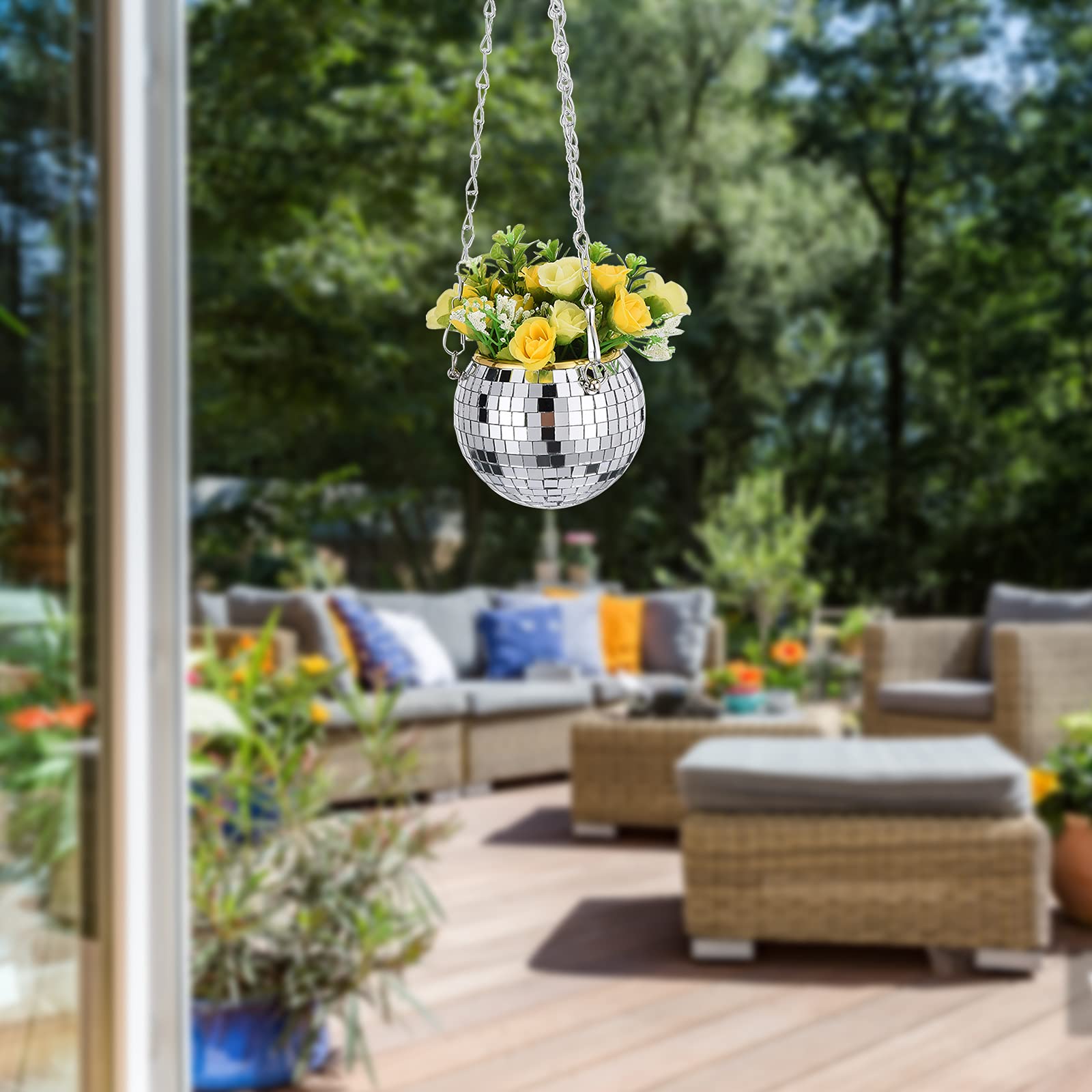 Boule à facettes - Pot à suspendre pour plantes d'intérieur - 20,3 cm - Avec crochet de plafond - Panier moderne pour plantes de fenêtre - Pour plafond intérieur - Décoration murale