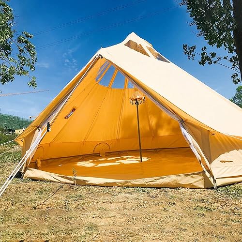 UNISTRENGH Tienda de campaña de lona de algodón impermeable para 4 estaciones, tienda de campaña glamping yurt con agujero de estufa y ventanas de