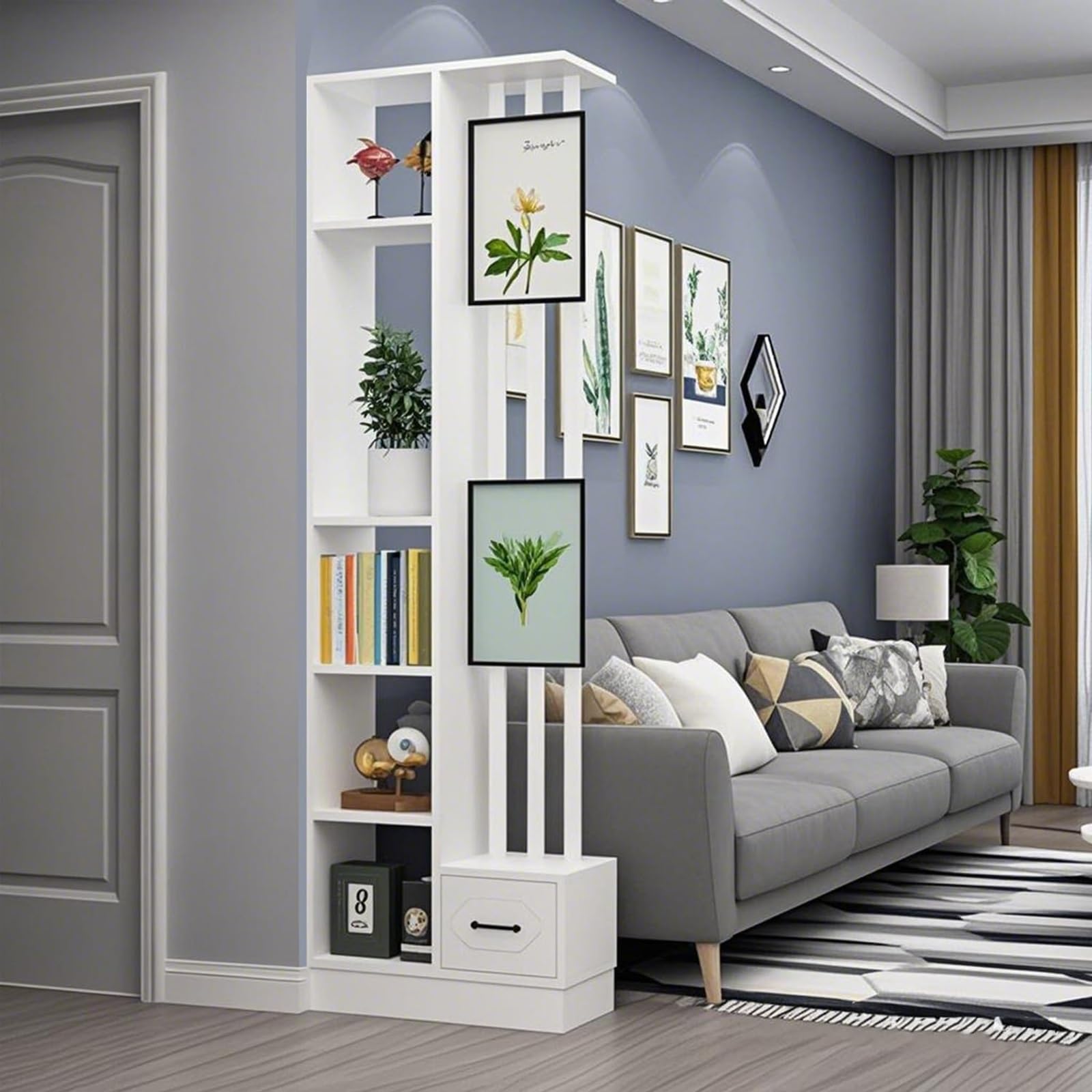 Séparateur pièce design en bois avec étagères d'exposition haut de gamme