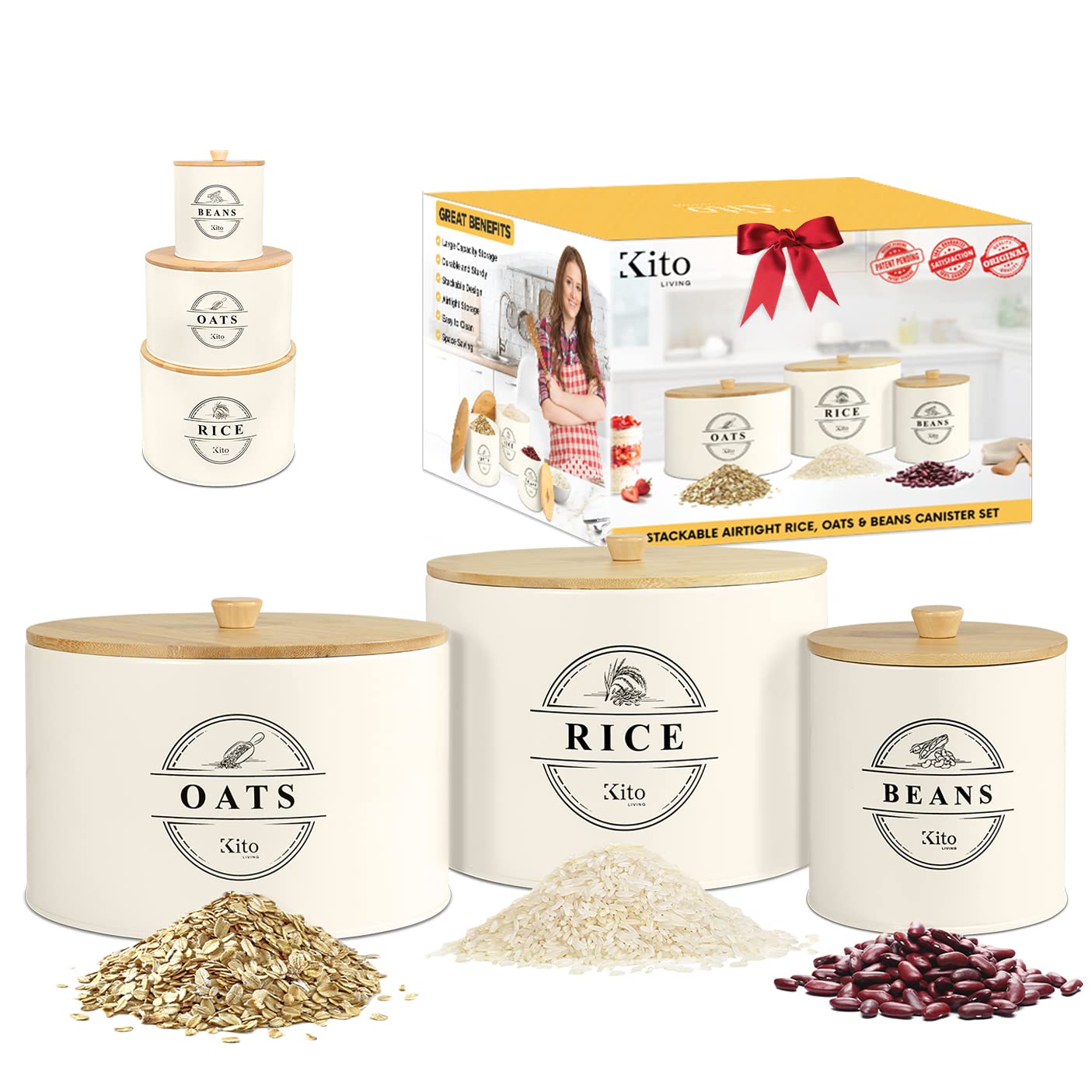 Buy Kito LIVING Beans Oats and Rice Storage Containers with Lids