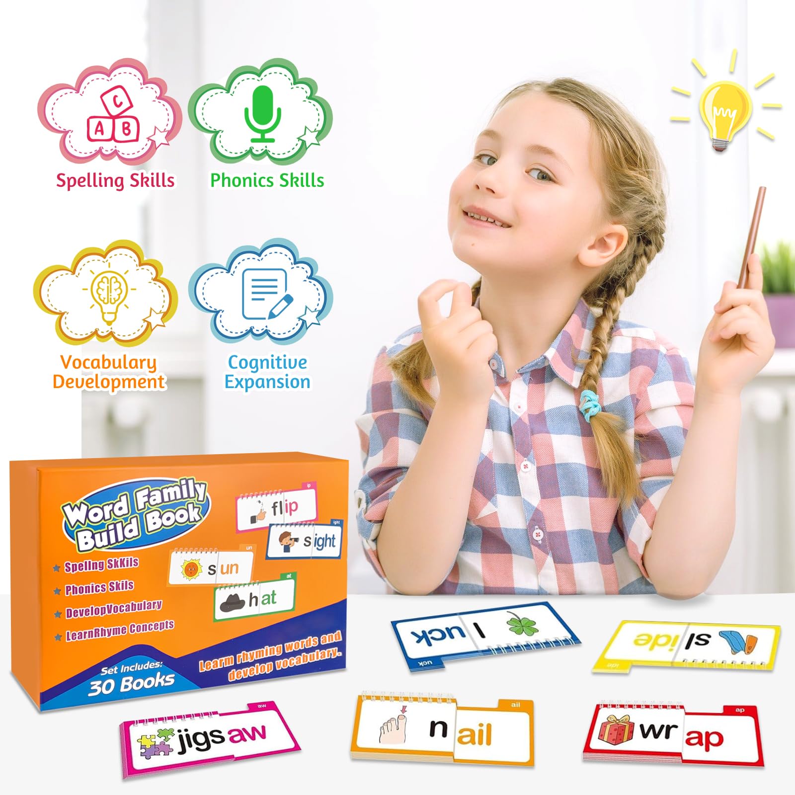 CHANCCI 30 Read and Rhyme Flip Books,Word Family Build Books,ABC Vocabulary Flash Cards,Flash Cards for Education Reading - Image 3