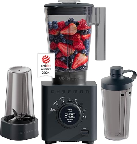 Miniatura 12 de Chefman Obliterator - Licuadora de 48 oz para batidos de mesa, motor de 1380W para triturar hielo, nueces y frutas congeladas con cuchilla de acero