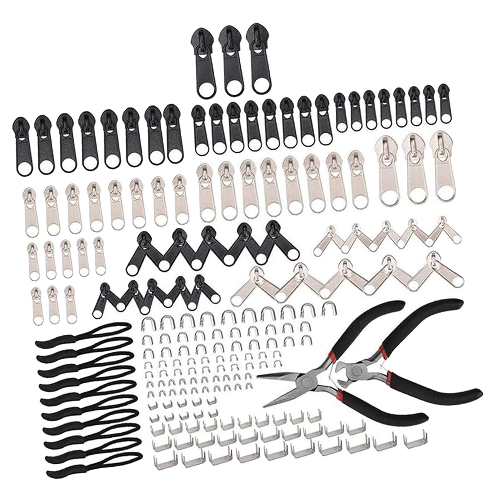 Kit di riparazione per cerniere, estrattore manuale per cerniera, con pinza per installazione, per borse, giacche, tende, vestiti (1 set/197 pezzi) (2 set)