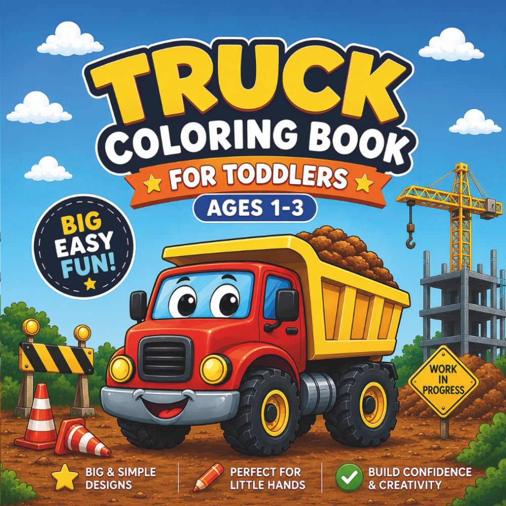 Truck Coloring Book for Toddlers Ages 1-3: Big Easy Construction Vehicles, Dump Trucks and Fun Coloring Pages for Boys: Simple Preschool Truck ... Vehicles for Little Kids and Toddlers