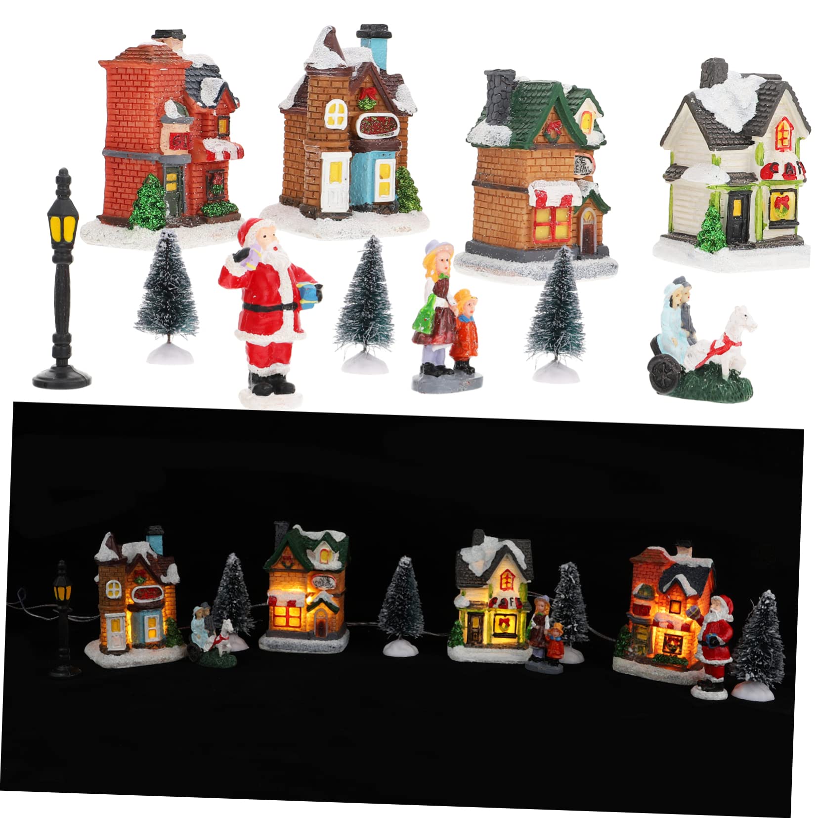 Cabilock Adornos Luminosos para Casas de Nieve Decoración Navideña de Resina de Pueblo Navideño Iluminado para Fiesta