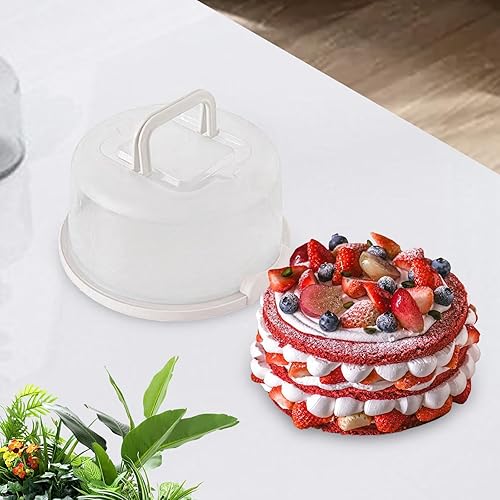 Miniatura 4 de IEUDNS Recipiente portátil para pasteles con asa, bandeja redonda para servir pasteles con tapa para pasteles de 8 pulgadas, práctico soporte para