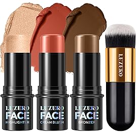 Lezero 3Pcs Contour Stick Makeup Kit, Shades with Highlighter, Blush and Bronzer Stick for Sculpt the Face and All Skin Type, Long Lasting, Smooth, Dewy & Matte Finish, MEDIUM