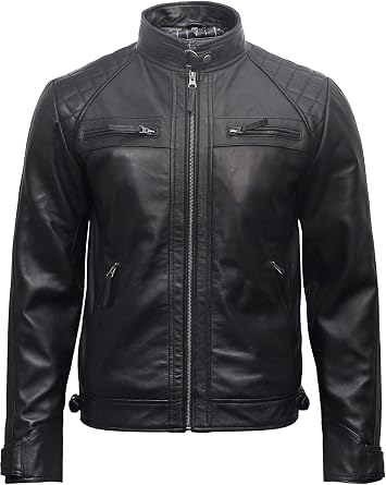 BRANDSLOCK Leather Jackets For Men Distressed Retro Real Sheepskin Mens Leather Motorcycle Jacket