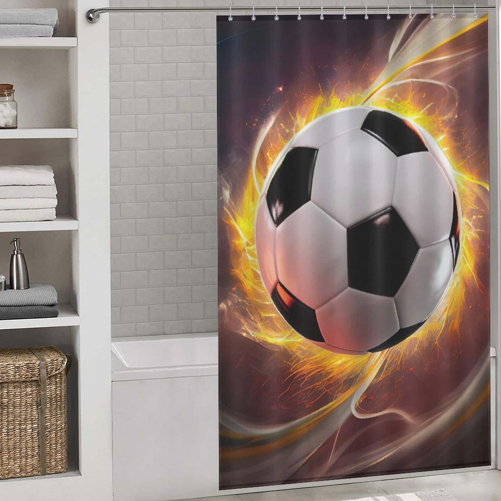 Rideau de douche football tissu imperméable polyester lavable 140x183cm avec 12 crochets