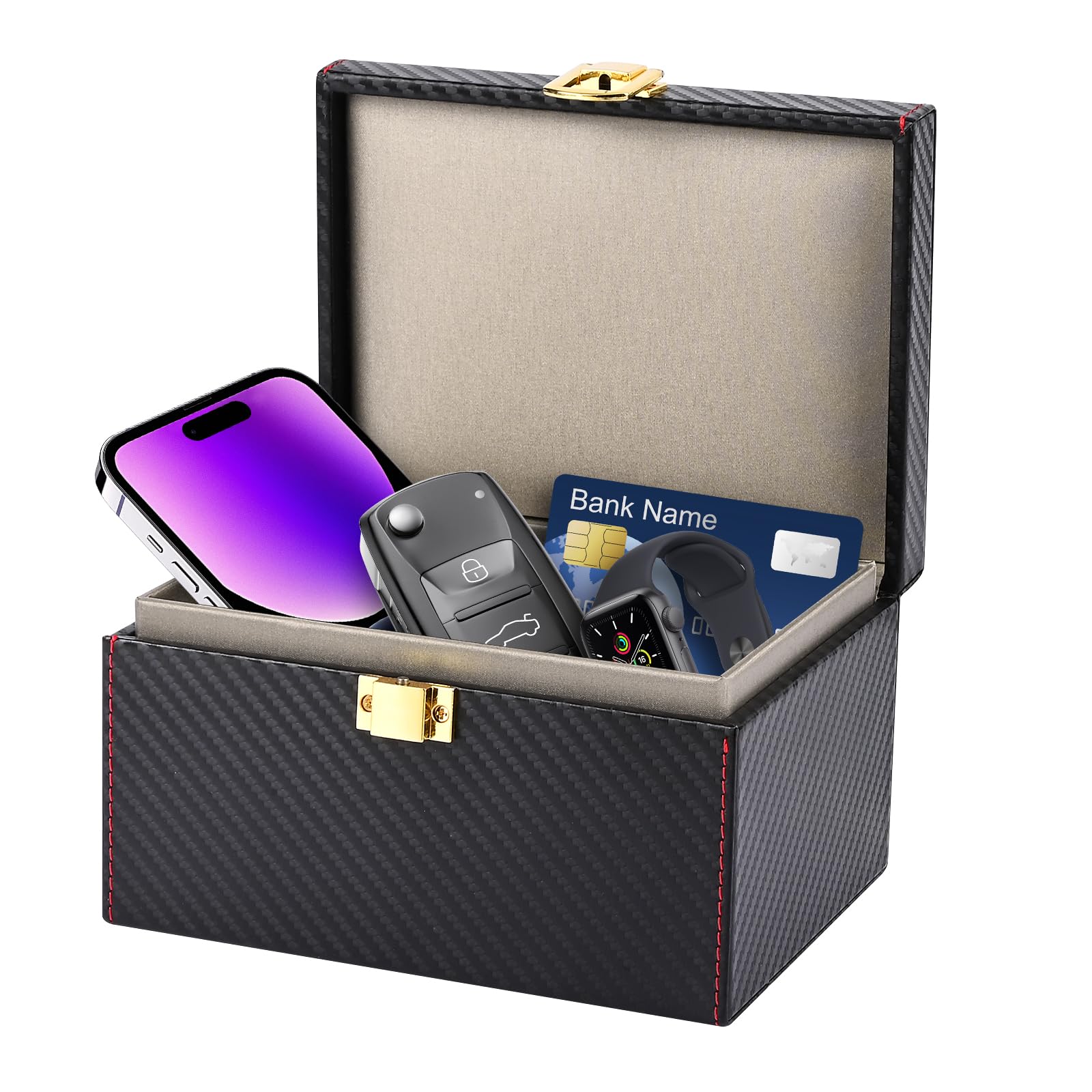 Faraday Box bilnyckel signalblockering, RFID-skydd, kolfiberläder, 14,4 x 10,4 x 7,6 cm