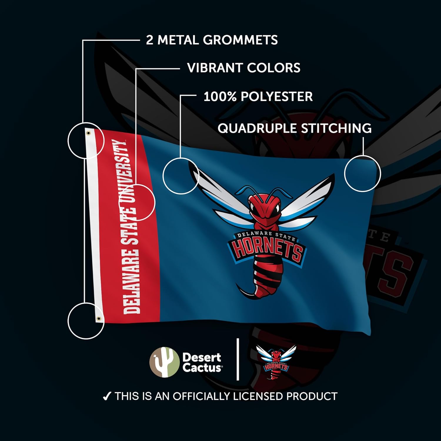 Desert Cactus Delaware State University DSU Flag - 3 x 5 Feet Hornets Banner, Indoor/Outdoor Durable Fabric, 100% Polyester Design (Style B) - Image 4