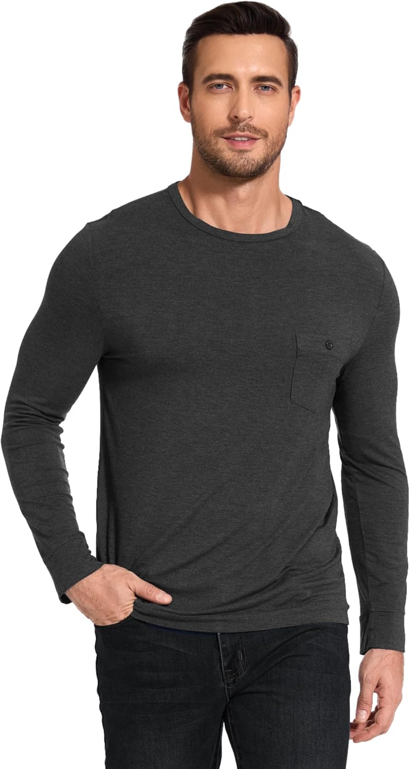 GYS Bamboo Viscose Men's Long Sleeve Shirts Casual Crew Neck Pajama Tops - Image 4