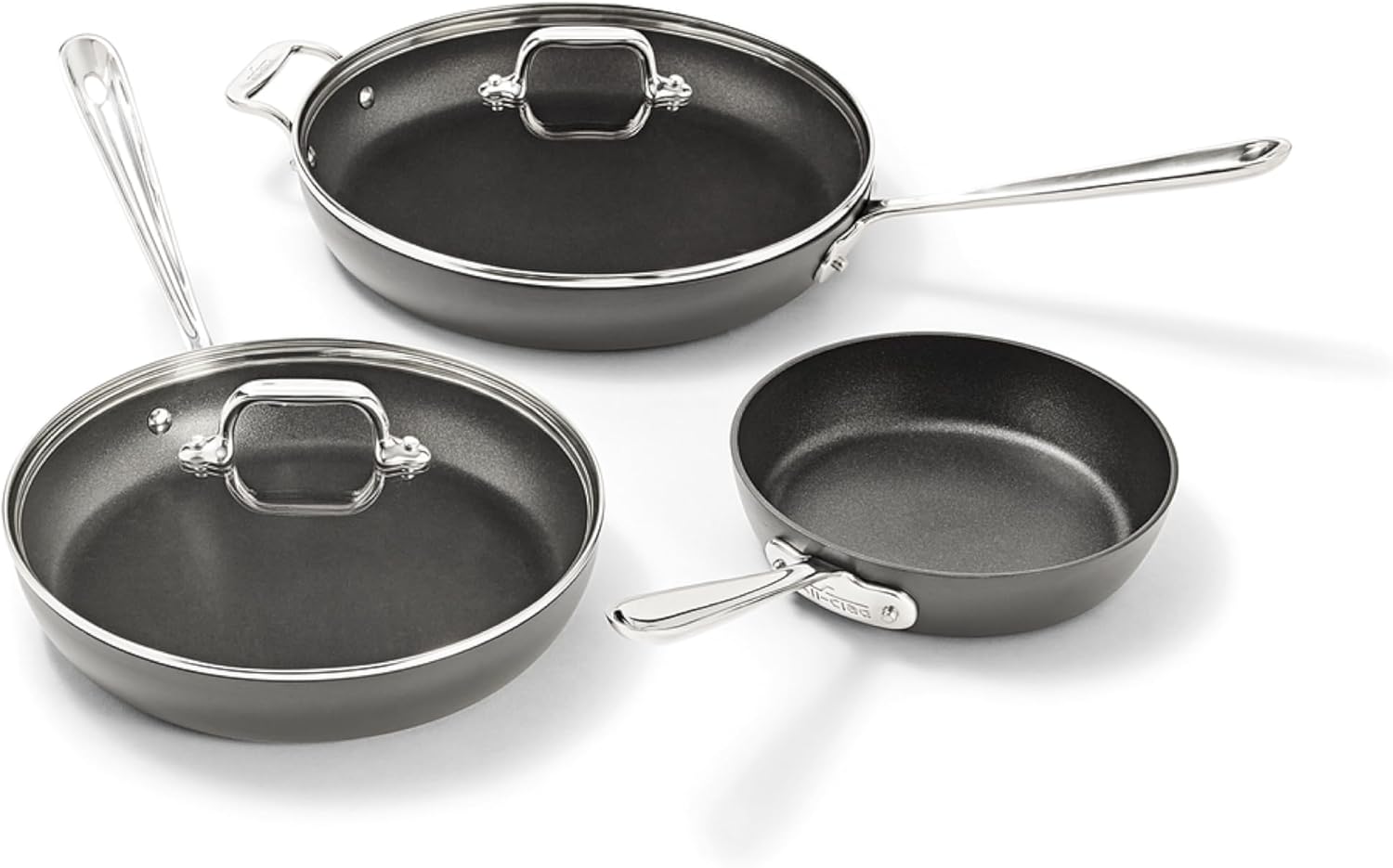 All-Clad HA1 Hard Anodized Nonstick Fry Pan Set – 5-Piece Cookware, 8", 10", 12" Skillets with Lid, Induction Compatible, Oven Safe to 500°F, Lid Safe to 350°F, Black