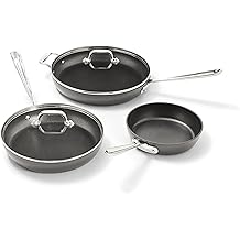 All-Clad HA1 Hard Anodized Nonstick Fry Pan Set &ndash; 5-Piece Cookware, 8", 10", 12" Skillets with Lid, Induction Compatible, Oven Safe to 500&deg;F, Lid Safe to 350&deg;F, Black