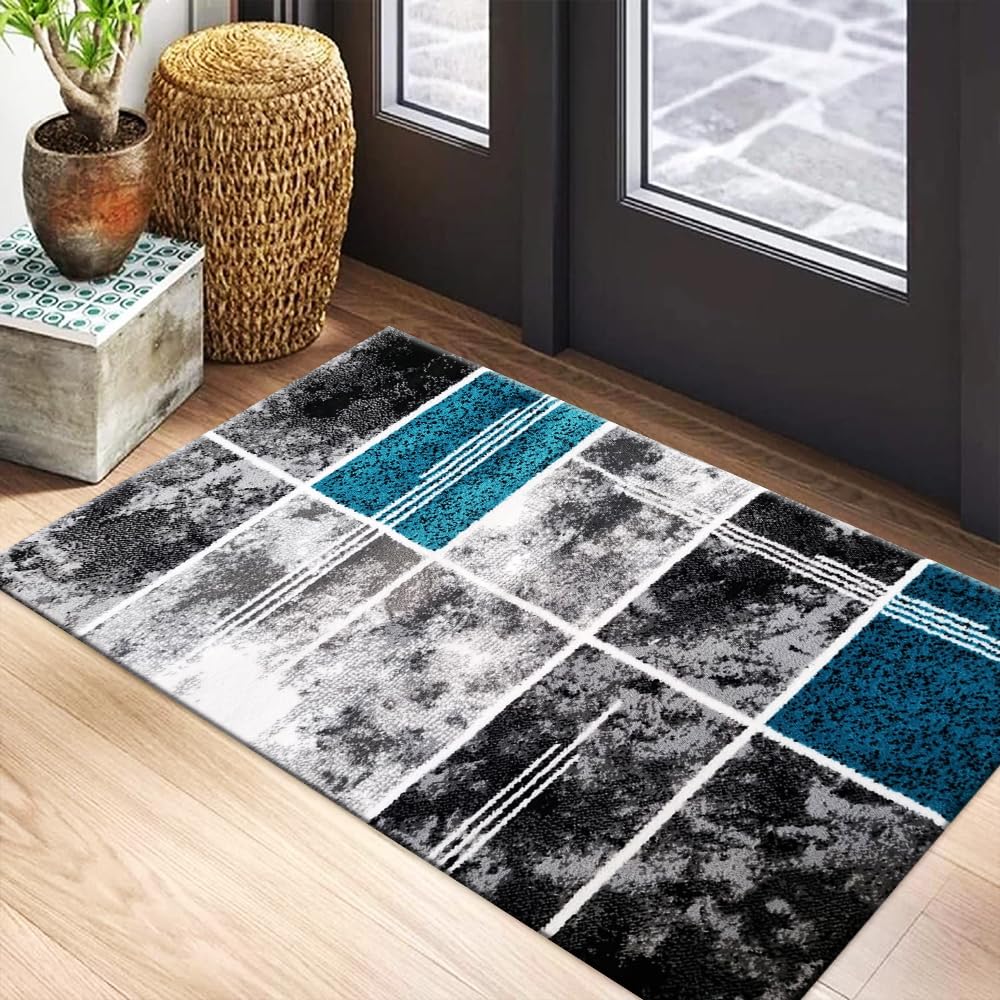 PHP Super Soft Rugs for Living Room Bedroom Rug - Thick Dense Pile Non Shed Fluffy Rug For Bedroom - Small Medium Large Carpet Area Rugs Kitchen Floor Mat (Teal, 60 x 110 cm (2 ft x 3 ft 6"))