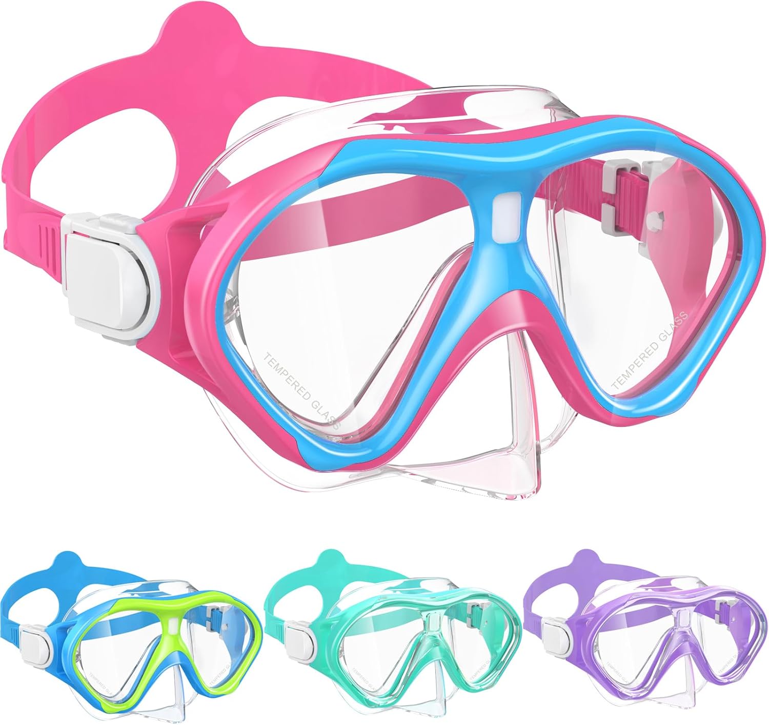 Kids Swimming Goggles Snorkel Diving Mask for Boys Girls Age 5-15 Years Luminous Anti-Fog Swimming Goggles with Nose Cover