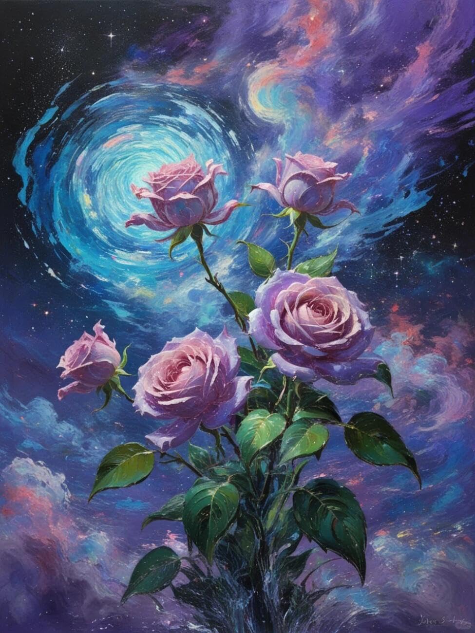 Henypt Cross Stitch Kits Roses and the Starry Sky Flowers DIY Needlepoint Set for Beginners The Elderly with Accessories Home & Leisure/Gifts 14CT 60x80cm
