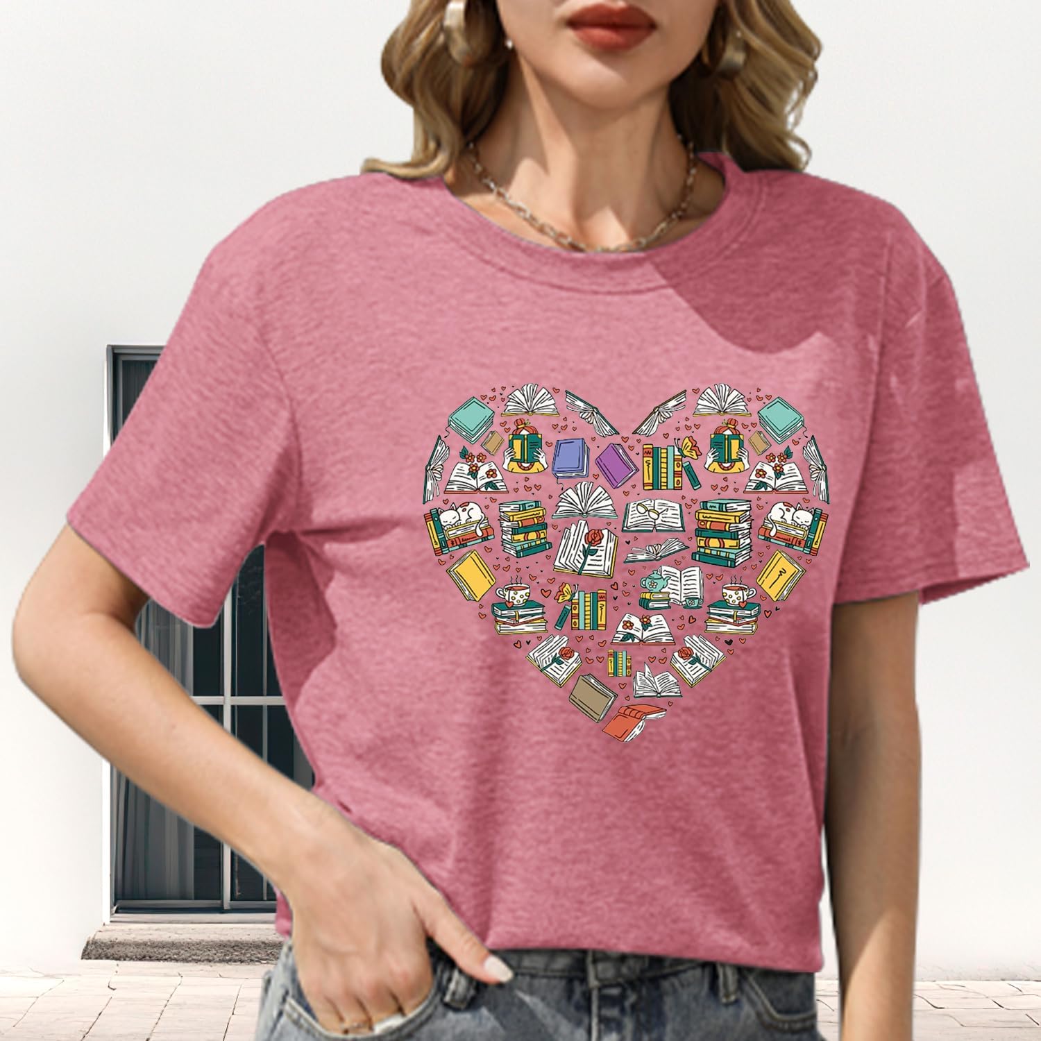 Bookish Gifts for Women Reading Shirts for Women I Love Books Tshirt Book Lovers Graphic Tee Tops - Image 3