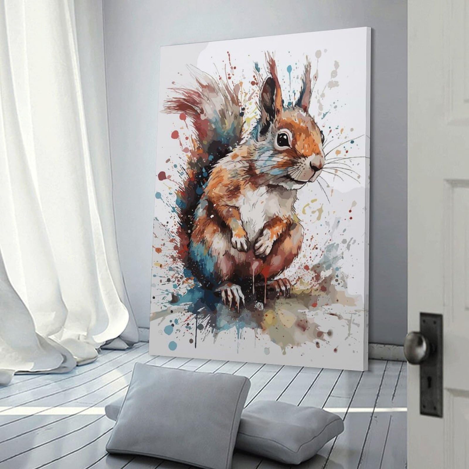 Junmoney Squirrel Watercolor Art Canvas Wall Art, 08x12inch(20x30cm), for Wall Displays, Bedrooms Or Room Updates, Ideal for Building A Coordinated Art Wall