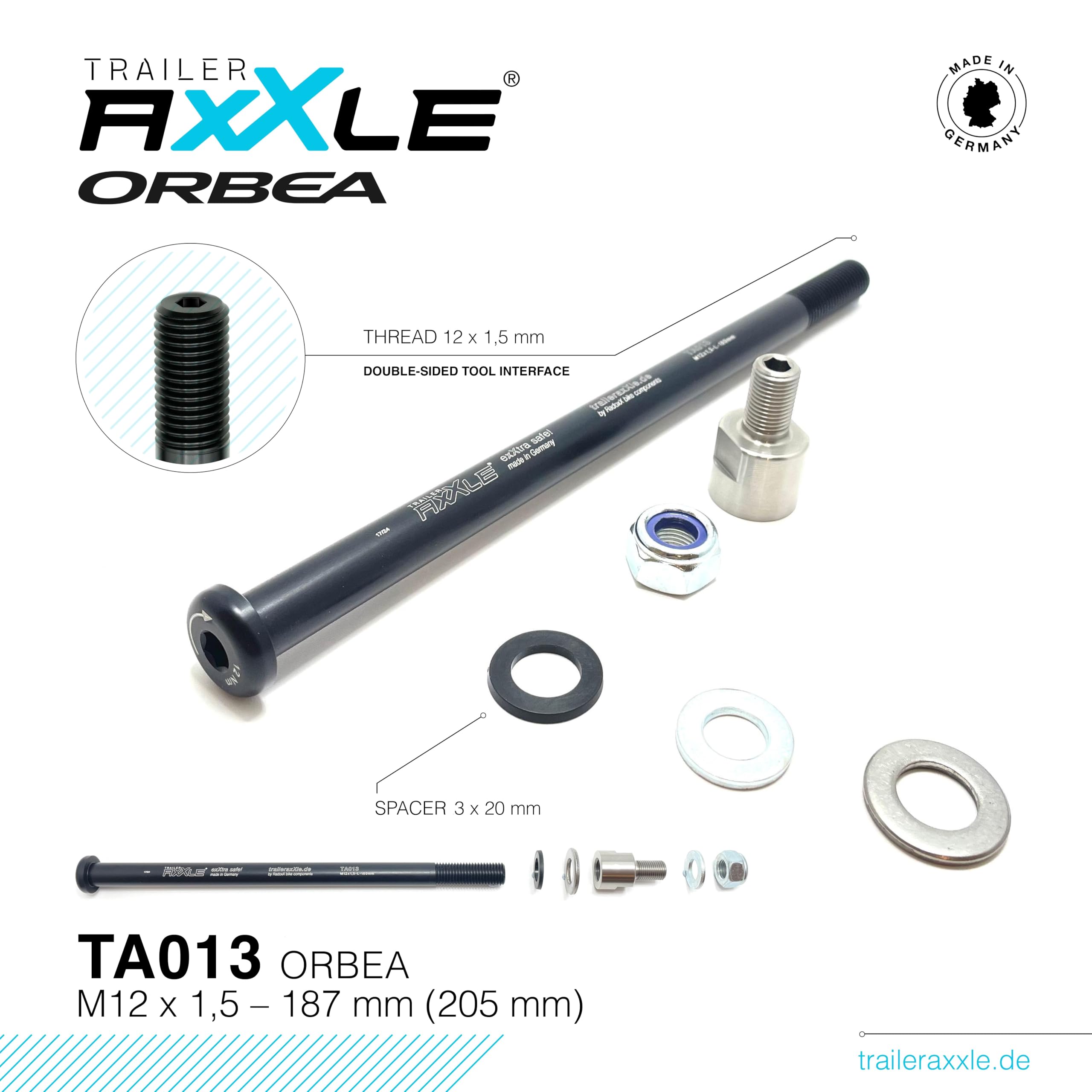 Trailer Axxle TA013 Orbea | Steckachse für Fahrradanhänger | M12 x 1,5 | 187 mm