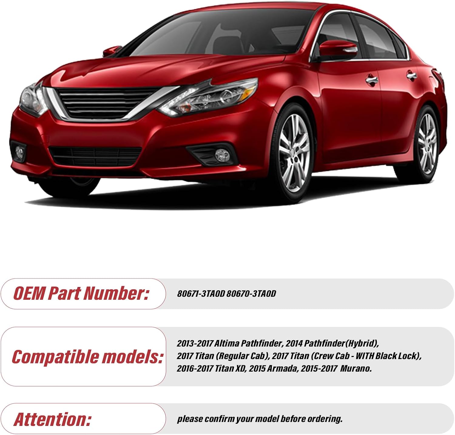 4PCS Inside Interior Door Handles 2013-2017 Altima Pathfinder, Front & Rear Inside Left Driver & Right Passenger Side Handle with Chrome Lever, Replaces 80671-3TA0D 80670-3TA0D