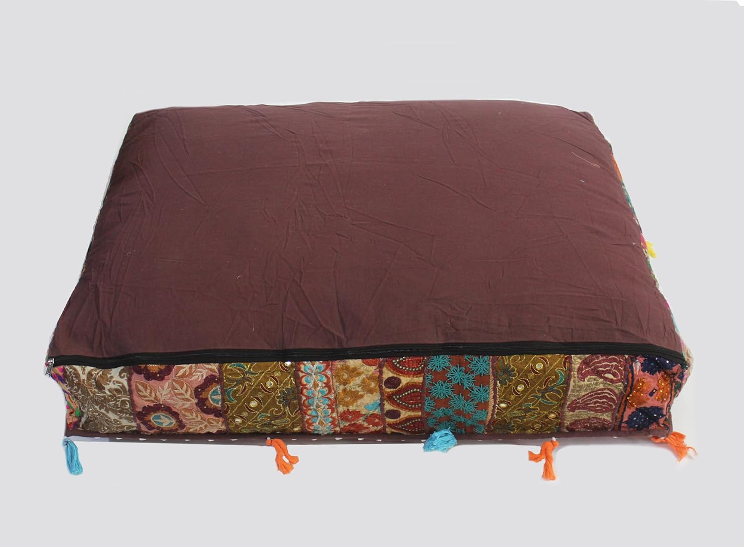 CRAFT KALA インディアンスクエアパッチワークトラディショナルプーフカバー インディアンリビングルームプーフ 装飾刺繍デザイ